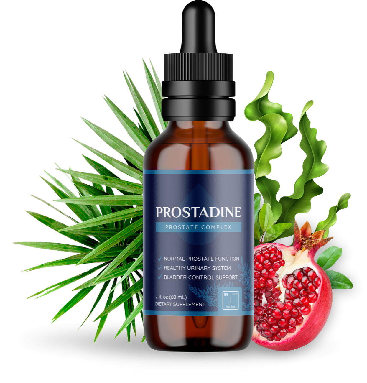 Prostadine natural prostate formula with clinical ingredients including seaweed, saw palmetto, and pomegranate extract